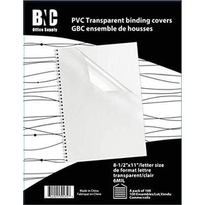 BNC 6 Mil 8-1/2 x 11 Inches, Letter Size PVC Binding Covers - Pack of 100, Clear