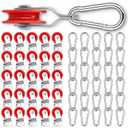 Tondiamo 30 Sets 1-3/4" Red Nylon Pulley and 1/4" Spring Hook Set, Galvanized Snap Clip Reinforced Nylon Baseball Batting Cage Cable System for Netting Baseball Batting Cages