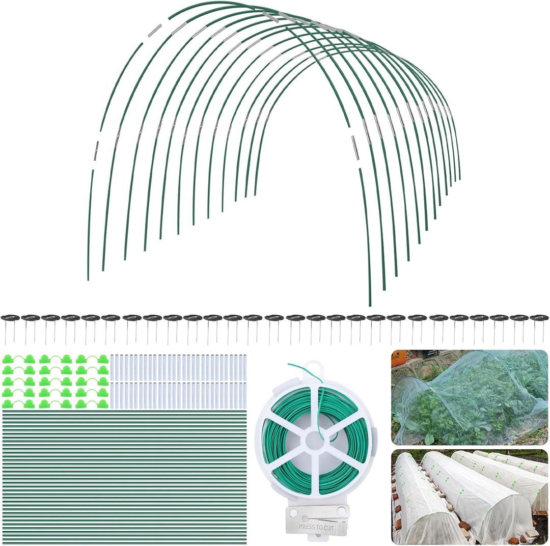 161 PCS Greenhouse Hoops for DIY Grow Tunnel, 12 Sets of 7 FT Long Garden Hoops Kit, Support Hoops Frame for Garden Netting Raised Bed Plant Row Cover, DIY Plant Support Garden Stakes