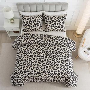 Caressma Safari Leopard Cheetah Print Comforter Set, Queen Size 3 Pieces for All Seasons, Ultra Soft Microfiber, Untamed Wilderness Style Comforter with Pillowshams