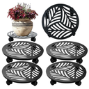 4 Packs Large Metal Plant Caddy with PU Wheels 13.6" Heavy-Duty Wrought Iron Rolling Plant Stands Indoor Outdoor Wheeled Plant Dolly Planter Mover Rollers Plant, Leaf Style