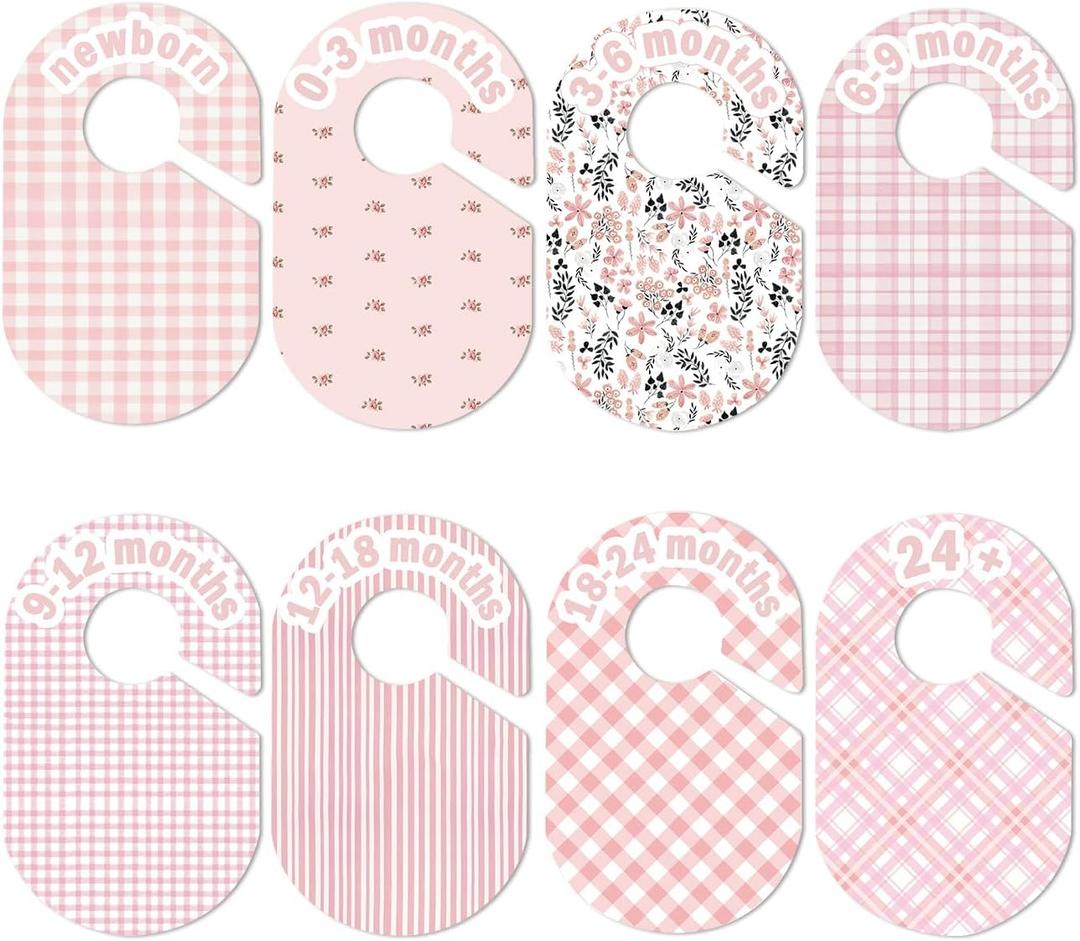 Baby Closet Divider, Baby Wardrobe Organizer, Double-Sided Design, Nursery Decor Clothes Hanger Dividers for Sorting 8 Sizes from Newborn to 12+ Months (Pink)