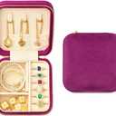 Travel Jewelry Case, Small Plush Velvet Jewelry Box for Women and Girls, Portable Jewelry holder organizer for Rings Earrings Necklaces Bracelets, Midnight Purple 