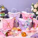 MotiMind 24 Pcs Butterfly Party Favor Bags with Handles Pink Purple Butterfly with Flower Goodies Gift Paper Treat Candy Bags for Birthday Party Bridal Showers Supplies
