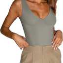 REORIA Butsmooth® Women’s Trendy Sexy Plunge Deep V Neck Sleeveless V Backless Going Out Tank Bodysuits Tops L