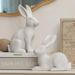 DN DECONATION White Frosted Resin Bunny Figurines Set of 2, Rabbit Statues Indoor Easter Decorations for Spring Home Decor, Decorative Easter Bunny Ornaments for Table Centerpiece Living Room Decor