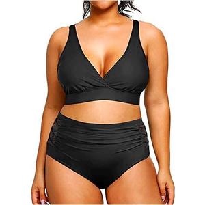 Yonique Womens Plus Size Bikini High Waisted Swimsuits Two Piece Bathing Suits Tummy Control Swimwear (18Plus, Black)