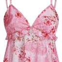 Milumia Women's Floral Mesh Cami Crop Top V Neck Ruffle Spaghetti Strap Tank Tops (Medium, Pink)