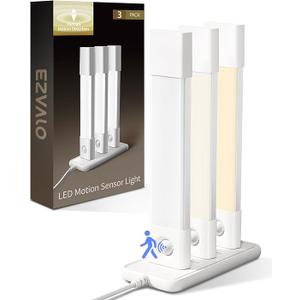 EZVALO 3 Pack Led Under Cabinet Lights Wireless with Charging Station, 7’’ Rechargeable Motion Sensor Light Indoor,3 Color Temperatures & Dimmable Closet Lights for Cabinets, Bookshelf, Stair, Hallway