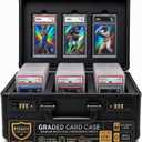 Poshy Graded Card Case with Lock – PSA Slab Case for Sports Cards – 3 Row Graded Card Storage Box with 6 Foam Inserts – Fits PSA, GMA, HGA, NGS, SGC and CSG – Holds up to 480 Top Loaders