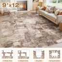 Abstract Living Room Rug 9x12 - Modern Washable Soft Thin Area Rug for Living Room Bedroom Under Dining Table - Neutral Indoor Floor Rug Carpets for Home Office Playroom Nursery - Brown