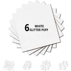 3D Puff Glitter HTV, 6-Pack 12"x10" Sheets. Iron-On Vinyl for Fabrics, Compatible with Cricut & Cameo for Easy DIY T-Shirts & Crafts. (White Glitter Puff, 12" x 10")