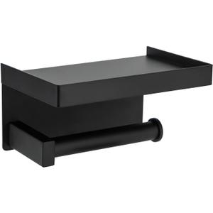 Toprema Toilet Paper Holder Tissue Roll Hanger with Shelf SUS304 Stainless Steel Matte Black Bathroom Lavatory Hardware Wall Mount Adhesive