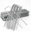 Galvanized Landscape Stakes Heavy Duty - Ground Staples for Weed Barrier, Irrigation, Fencing, Tarp | Rustproof Steel Garden Nails U Shape (Silver, 6in-100P)