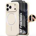Magnetic for iPhone 17 Pro Max Case Silicone, 2X Privacy Screen [for MagSafe] [Camera Control] 3.0mm Thickened Shockproof Cover Women Girls Boys Phone Case for iPhone 17 Pro Max, Beige