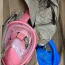 QingSong Kids Snorkel Mask Full Face, Snorkeling Set with Camera Mount, Foldable 180 Degree Panoramic View Snorkeling Gear Anti-Fog Anti-Leak (X-Small, 1Blue/1Pink)