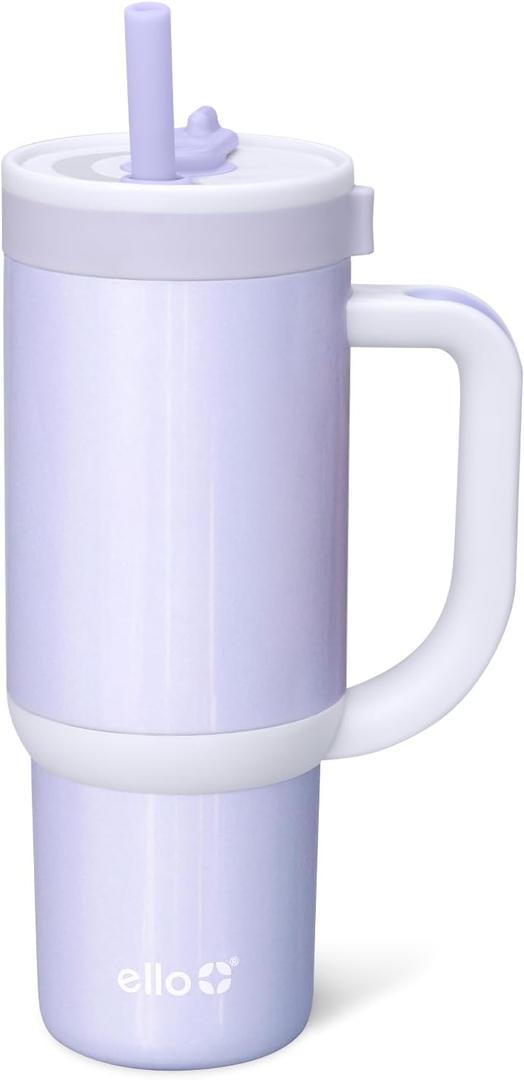 Ello Oasis 18oz Stainless Steel Kids Tumbler with Handle & Retracting Straw, 100% Leakproof, Double-Wall Vacuum Insulated, Kids Water Bottle for School, BPA Free, Dishwasher Safe, Purple Holographic