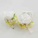 4 x MAFELOE Boutonniere Corsage Set, Artificial Flowers Accessories for Wedding Prom Party Homecoming Celebration Suit Decorations-2 Pieces White+Light Green