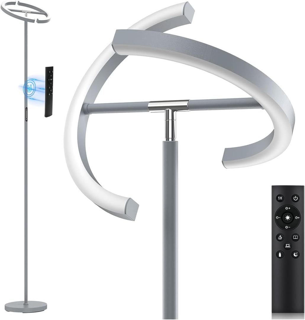 Silver Floor Lamps for Living Room, Stepless Dimmable Standing Lamp with Touch Remote Control, 22W Rotatable LED Floor Light Tall Uplighter for Bedroom Office, 69'' Modern Room Light