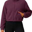 PINKMSTYLE Women Zip Up Fleece Sherpa Jacket Coat - Winter Warm Trendy Cropped Sweatshirt for Casual,Workout (Red, L)