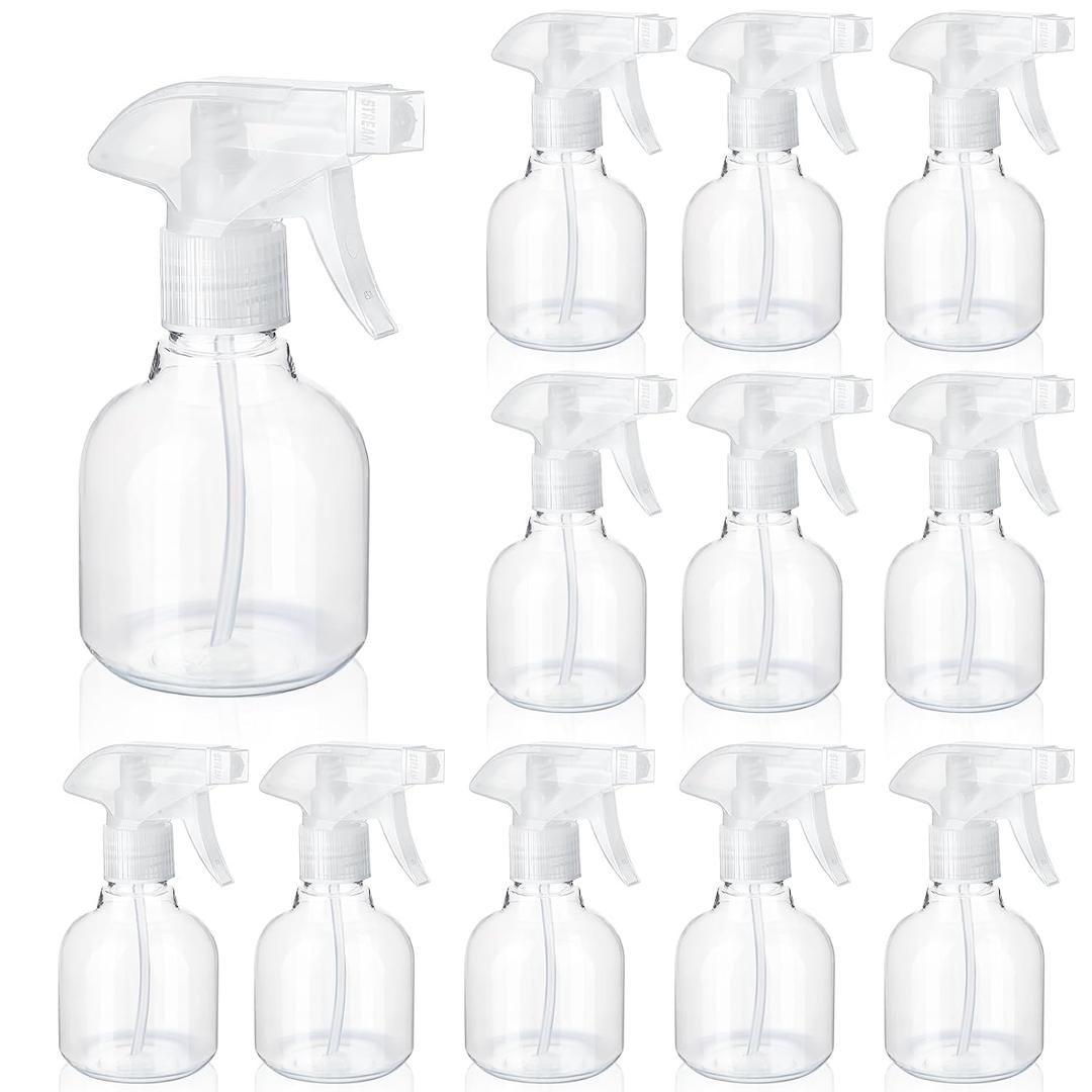 Jinei 24 Pcs 8 oz Empty Plastic Spray Bottle Bulk with Trigger Sprayers Pet Adjustable Head from Fine to Stream Refillable for Hair Plants Cooking Pets, No Leakage(Clear)