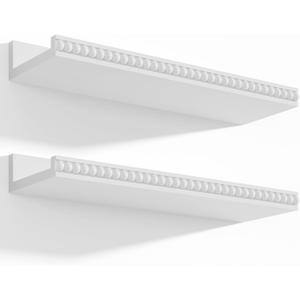 Alsonerbay White Floating Shelves Wall Mounted Set of 2, 15.7 Inch Modern White Shelves with Lip, Wood Wall Shelves with Wooden Beads for Bathroom Bedroom Living Room Nursery and More