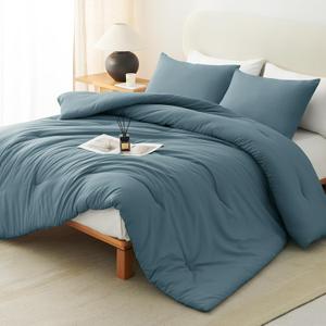 CozyLux Full Size Comforter Set Mineral Blue, 3 Pieces Lightweight Down Alternative Quilted Bedding Sets, All Season Soft Breathable Solid Comforter with 2 Pillowcases, Luxury Bed Set Gift for Home