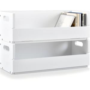 2 Set Wooden CD Storage Box Holder Shelf Cassette Tape Display Racks with Carrying Handles, Organizer Shelf for Movie Cases, DVDs, Each Set Can Store up to 36 Pcs CDs (White)