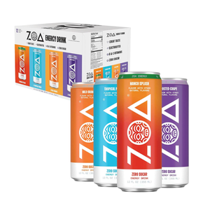 ZOA Zero Sugar Energy Drinks, Variety Pack - Sugar Free with Electrolytes, Healthy Vitamin C, Amino Acids, Essential B-Vitamins, and Caffeine from Green Tea (MS, TP, FG, WO)- 12 Fl Oz (12-Pack), BB 09-07-26