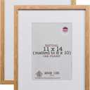 Oak Wood Picture Frames 11x14 with Mat for 8x10 - Set of 2 - Natural Solid Wood Photo Frame Real Glass Wall Hanging
