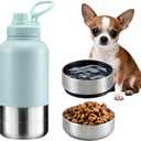 Cibaabo Insulated Dog Water Bottle with 2 Bowls, 32oz Travel Stainless Steel Double Wall Thermos, Portable Pet Dispenser, Gifts for Puppy Small Medium Dogs Walking Hiking and Camping (Mint Green)