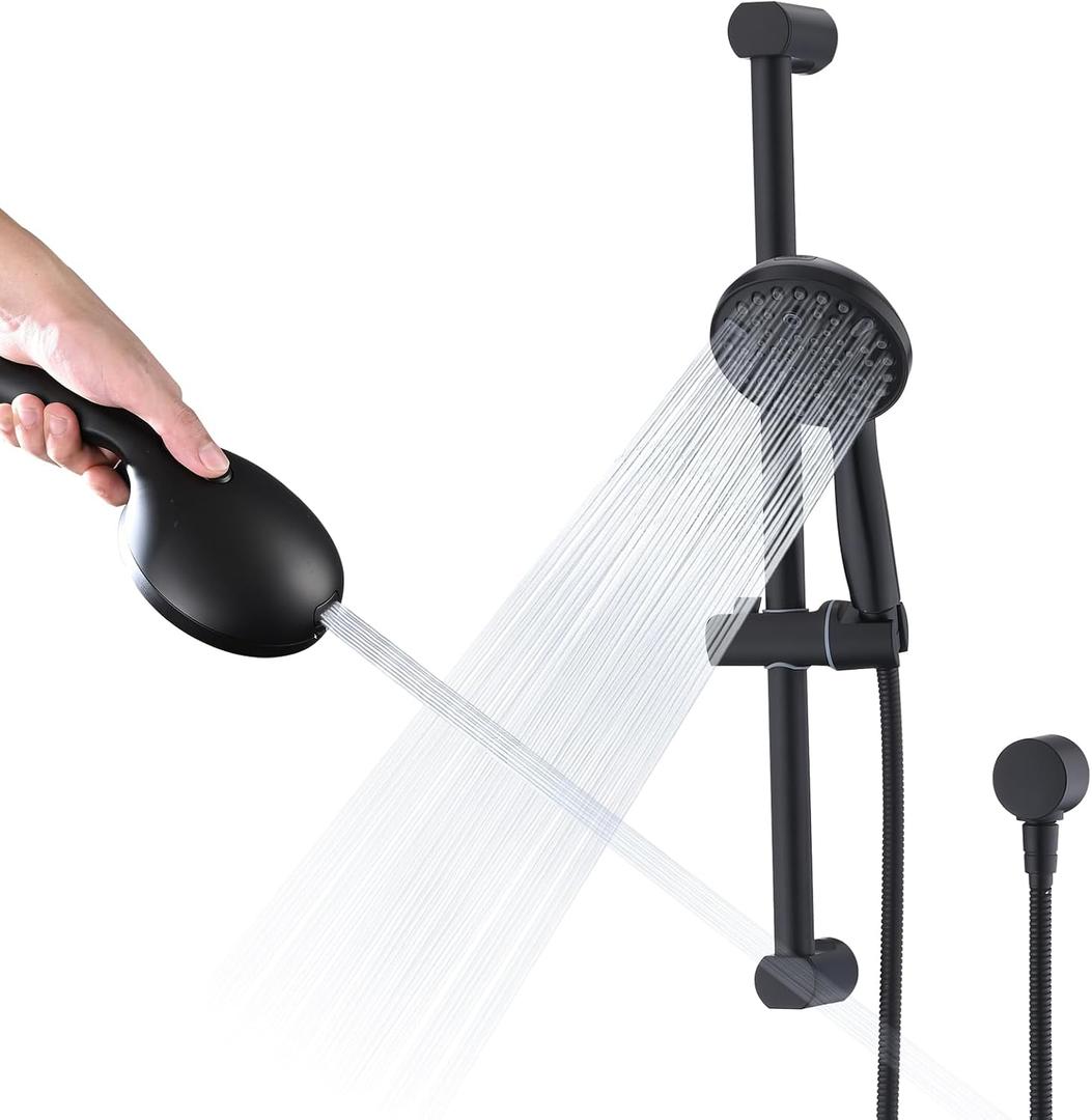 Hand Shower with Slide Bar, High Pressure 10 Setting Handheld Shower Head, Adjustable Height 24" Slide Bar, Wall Supply Elbow and 6.6ft Extra Long Shower Hose - Matte Black