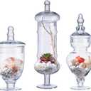 3-Pack Glass Apothecary Jars with Lids  Decorative Candy Storage Containers for Wedding, Buffet, Kitchen (H: 9", 12.5", 14") (Clear)