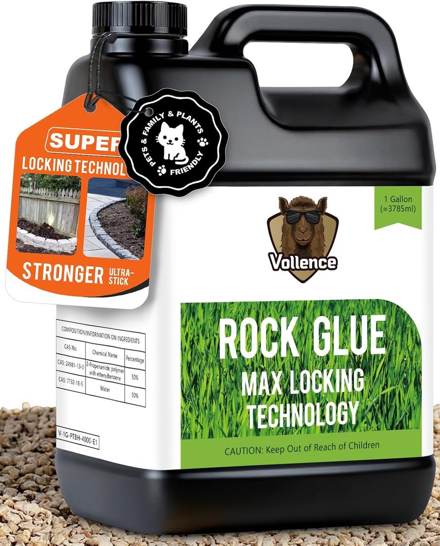 Vollence Ready to Use Rock Glue for Landscaping,1 Gallon Mulch Glue Gravel Binder No Dilution Needed Rock Adhesive, Pine Straw Outdoor Stone Bond for Garden, Gravel Stabilizer Landscape Mulch Lock (EXP 08/10/26)