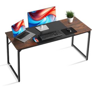 VEVOR Computer Desk, 63 Inch Office Gaming Desk for Home Office, Writing Study Work Modern Simple Table with Metal Frame for Large Legroom, Rustic Brown and Black