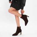 Brown Suede Ankle Boots for Women Pointed Toe Chunky High Heeled Booties Fall Dressy Short Boots with Zipper (Brown), 9.5