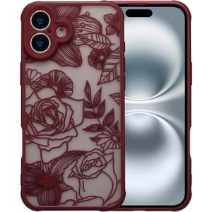 XIZYO for iPhone 17 Case, Floral Rose Cute Phone Case for Women Girls Aesthetic Pattern Print Slim TPU Bumper Shockproof Protective Cover for iPhone 17 6.3 Inch, Wine Red