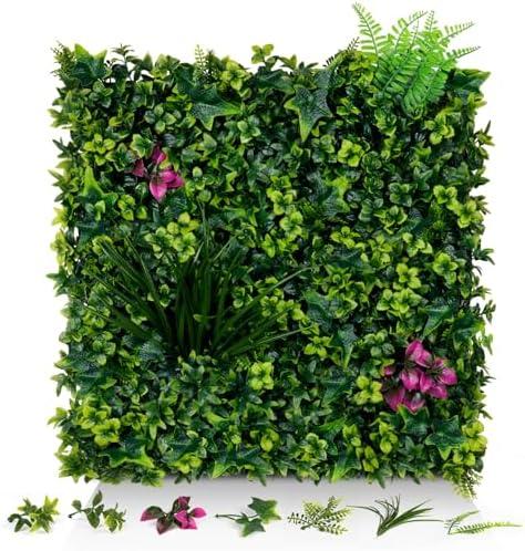 Artificial Grass Wall Panels, 20"x20" 12pcs Greenery Backdrop with Mint Plant Leaves, UV-Anti Fake Greenery Plant Boxwood Panels for Privacy Fence Screen, Outdoor Green Wall Decor for Patio Garden