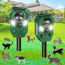 Ultrasonic Animal Repeller Outdoor,Cat Repellent & Deterrent with PIR Sensor & Flashing Light,Solar Powered Deer Repellent Device for Squirrels,Raccoons,Skunks,Rabbits,and Dog,IP65 Waterproof - 2 Pack
