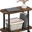 Furinno Turn-N-Tube Side Table, 2-Tier Oval Sofa End Table with Wheels, Toolless Assembly Night Stand, Bedside Table with Open Shelf, for Living Room, Bedroom, Amber Oak