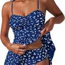 Verdusa Women's 2 Piece Floral Tankini Swimsuits Tummy Control Swim Dress with High Waisted Bikini Bottoms (Blue, S)