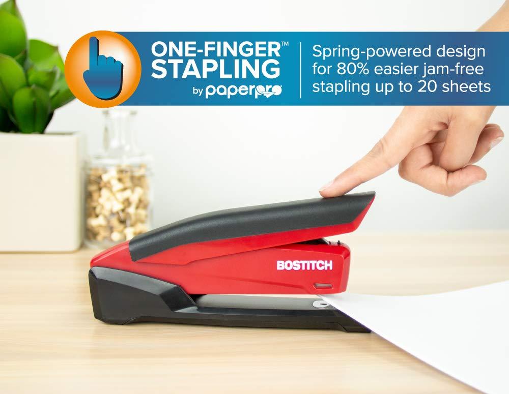 Bostitch Office Inspire 15 Sheet Stapler - One Finger, No Effort, Spring Powered Stapler - 1 pc, Red