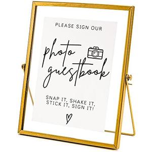 Gold Floating Picture Frame Wedding Signs - Please Sign Our Guest Book - 10”x8” Place Card/Menu Holder