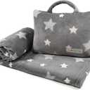 3-in-1 Kids Travel Pillow and Blanket Set - 40x60 Inches Soft Grey Star Design | Travel Blanket Airplane Compact with Bag | Ideal for Travel, Camping, Car Rides & Home Decor