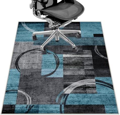 Office Chair Mat for Hardwood Floor&Tile Floor,36"X 48" Heavy Duty Desk Chair Mat for Hard Floors,Under Desk Rug for Rolling Computer Chair,Anti Slip,Low Pile Carpet Floor-Geo Blue Gray