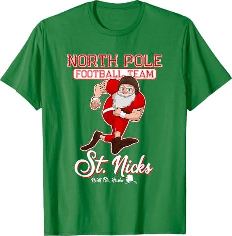 North Pole St. Nicks Funny Boys Football Santa Claus T-Shirt Small