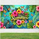 2 x Hello Summer Backdrop Banner 71 x 43 inch Flower Butterfly Hello Summer Outdoor Decorations Supplies Tropical Beach Hawaiian Party Themed Photo Booth Props