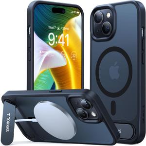 TORRAS for iPhone 15 Plus Case Translucent Black | Strong Magnetic & Seamless Stand, Fit for MagSafe, Military-Grade Drop Protection, Sturdy Adjustable Built-in Kickstand, Slim Matte Finish