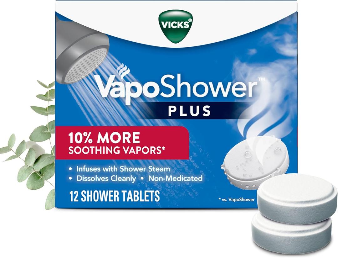 Vicks, VapoShower Plus, Shower Steamers, Eucalyptus Shower Steamer & Menthol Scent, Clean Dissolving Vapor Shower Tablets, Aromatherapy Shower Steamer & Shower Bombs, 11 count