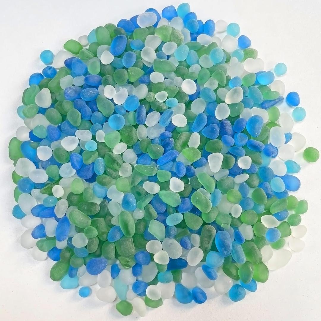 Sea Glass Stones, 0.85LB/385g Mix Blue Aquarium Gravel Rocks, Blue Green White Pebbles for Fish Tank, Sea Glass for Vase Filler Craft